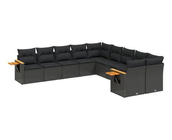 vidaXL 10-częściowy zestaw wypoczynkowy do ogrodu, poduszki czarny rattan PE Dārza mēbeļu komplekti