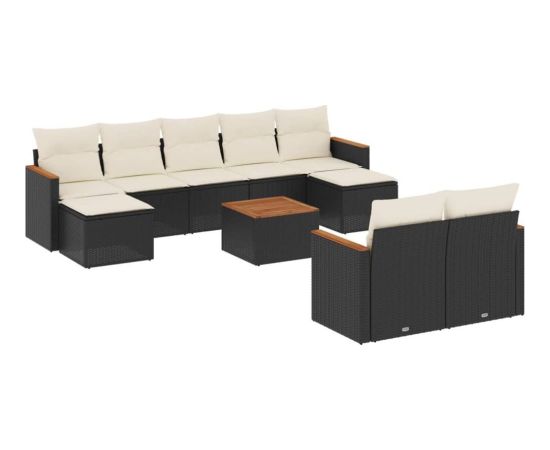 vidaXL 10-częściowy zestaw wypoczynkowy do ogrodu, poduszki czarny rattan PE Dārza mēbeļu komplekti