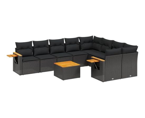 vidaXL 10-częściowy zestaw wypoczynkowy do ogrodu, poduszki czarny rattan PE Dārza mēbeļu komplekti