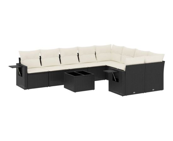 vidaXL 10-częściowy zestaw wypoczynkowy do ogrodu, poduszki czarny rattan PE Dārza mēbeļu komplekti