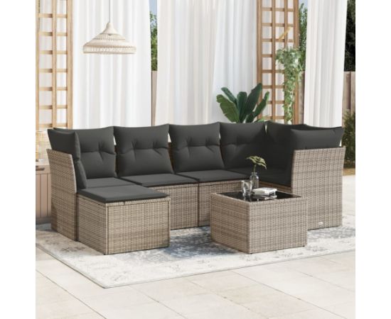 vidaXL 7-częściowy zestaw wypoczynkowy do ogrodu, z poduszkami, szary Dārza mēbeļu komplekti