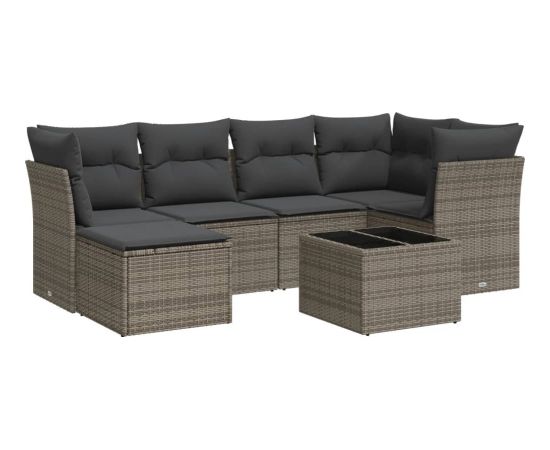 vidaXL 7-częściowy zestaw wypoczynkowy do ogrodu, z poduszkami, szary Dārza mēbeļu komplekti