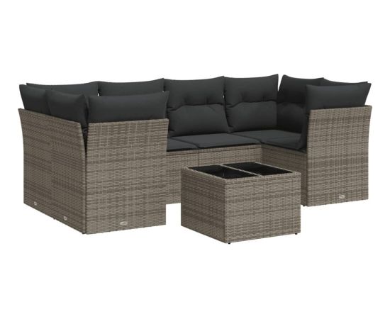 vidaXL 7-częściowy zestaw wypoczynkowy do ogrodu, z poduszkami, szary Dārza mēbeļu komplekti