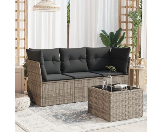 vidaXL 4-częściowy zestaw wypoczynkowy do ogrodu, poduszki, szary, rattan PE Dārza mēbeļu komplekti