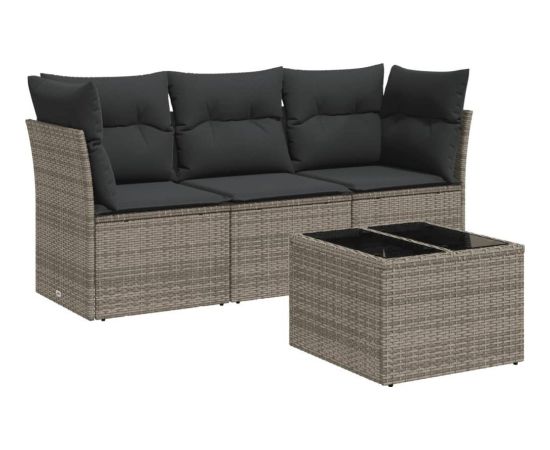 vidaXL 4-częściowy zestaw wypoczynkowy do ogrodu, poduszki, szary, rattan PE Dārza mēbeļu komplekti