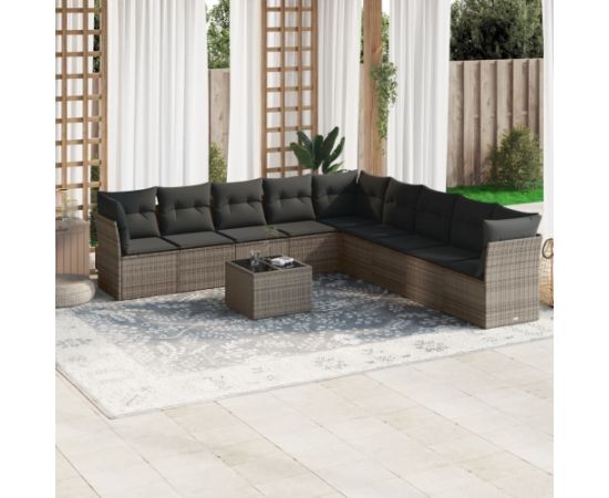 vidaXL 10-częściowy zestaw wypoczynkowy do ogrodu, z poduszkami, szary Dārza mēbeļu komplekti