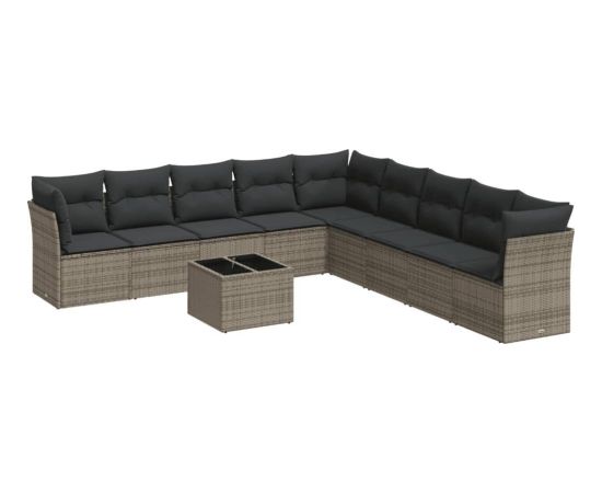 vidaXL 10-częściowy zestaw wypoczynkowy do ogrodu, z poduszkami, szary Dārza mēbeļu komplekti