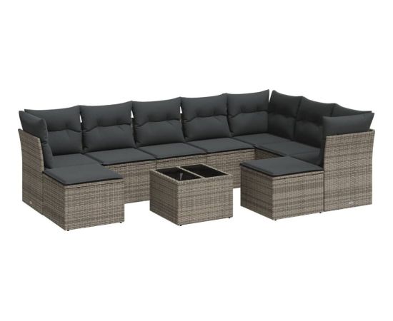 vidaXL 10-częściowy zestaw wypoczynkowy do ogrodu, z poduszkami, szary Dārza mēbeļu komplekti