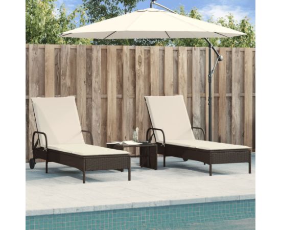 vidaXL Leżaki z poduszkami, 2 szt., brązowe, polirattan Шезлонги и пляжные стулья
