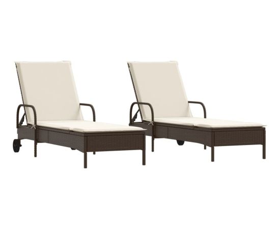 vidaXL Leżaki z poduszkami, 2 szt., brązowe, polirattan Шезлонги и пляжные стулья
