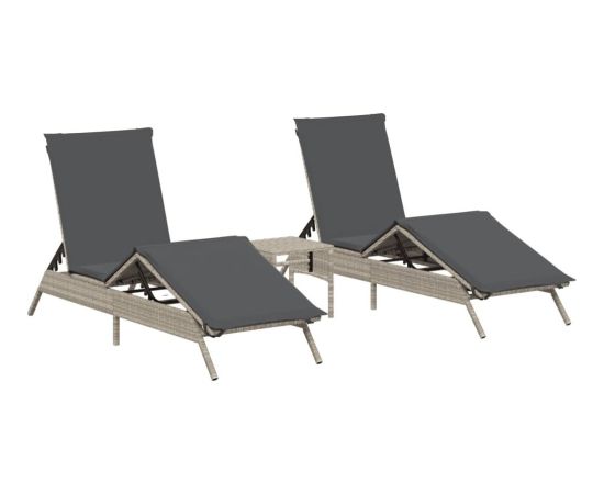 vidaXL Leżaki ze stolikiem, 2 szt., jasnoszare, polirattan Шезлонги и пляжные стулья