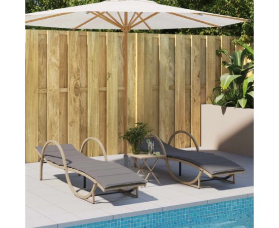 vidaXL Leżaki z poduszkami, 2 szt., beżowe, polirattan Шезлонги и пляжные стулья