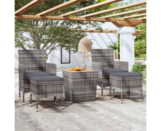 vidaXL vidaXL 5-cz. zestaw mebli bistro do ogrodu, polirattan i akacja, szary Dārza mēbeļu komplekti