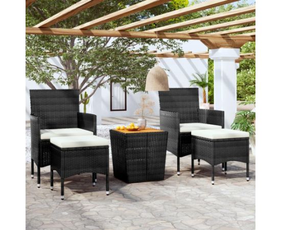 vidaXL vidaXL 5-cz. zestaw mebli bistro do ogrodu, rattan PE i akacja, czarny Dārza mēbeļu komplekti