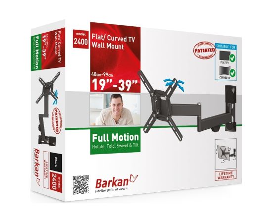 BARKAN 2400.B 26"-39" lygiam/lenktam TV, 4 lankstų, sieninis, juodas Крепления для телевизоров