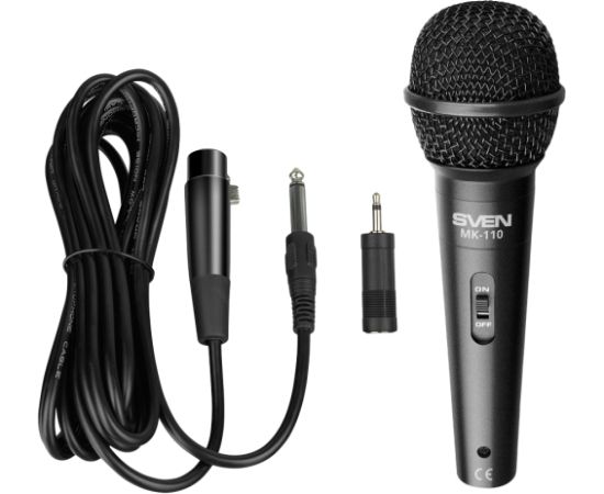 Microphone SVEN MK-110 (wired, dynamic, metal, cable 4.0m, 6.3 / 3.5 mm jack, black) Mikrofoni