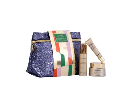 Glow & Behold Trio Set Ahava: Crystal Osmoter X6, Smoothing, Cream, For Face, 50 ml + Osmoter Concetrate, Illuminating, Eye Serum, 15 ml + Crystal Osmoter X6, Firming & Radiance, Serum, For Face, 30 ml + Ahava, GWP Textile Pouch Dāvanu komplekti