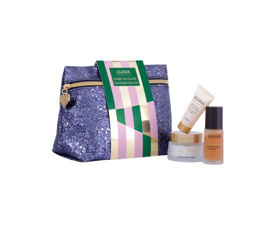 Day & Night Glow Trio Set Ahava: Extreme , Day, Cream, For Face, 50 ml + Time To Revitalize Extreme, Anti-Aging, Night, Local Treatment Serum, For Face, 30 ml + Refresing, Eliminates Impurities, Cleansing Gel, For Face, 15 ml + Ahava, GWP Textile Pouch Dāvanu komplekti