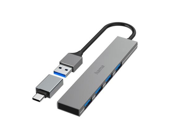 Hama USB Hub, 4x USB 3.2 Gen 1, USB-C adapter, gray - USB hub Aдаптеры
