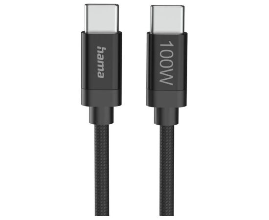Hama Fabric Charging Cable, USB-C - USB-C, Nylon, 1,5 m, black - Cable Data USB kabeļi