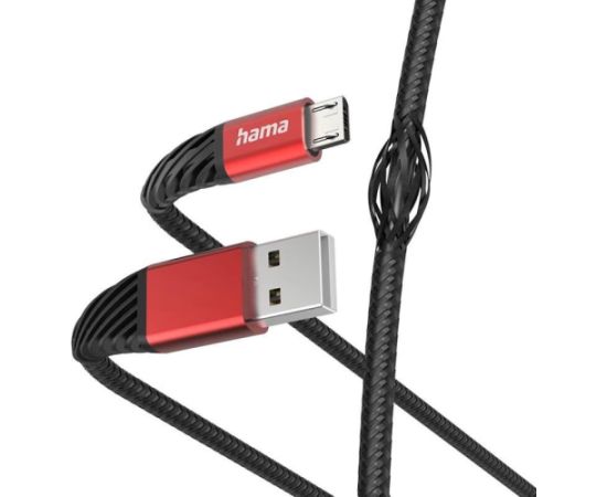 Hama Extreme Charging Cable, USB-A - Micro USB, Nylon, 1.5 m, black/red - Cable Дата USB-кабели