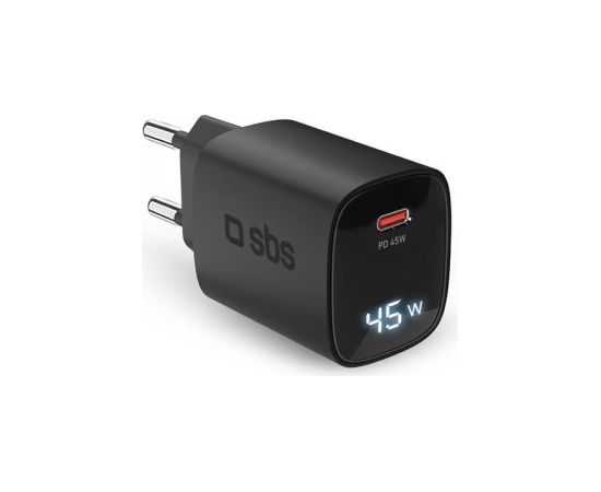SBS LCD Wall Charger, USB-C, LCD, 45 W, black - Wall charger Telefonu lādētāji 220v