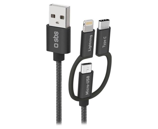 SBS USB / Micro USB, USB-C, Lightning, black - USB cable Data USB kabeļi