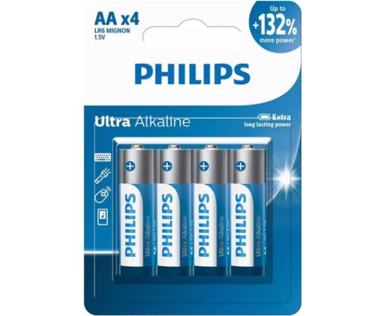 Philips Ultra Alkaline, AA, 4 pcs - Battery Батарейки, аккумуляторы