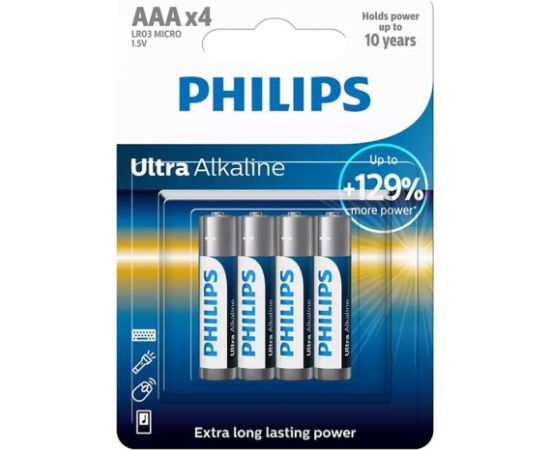 Philips Ultra Alkaline, AAA, 4 pcs - Battery Батарейки, аккумуляторы