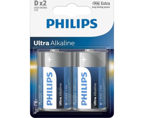 Philips Ultra Alkaline, D, 2 pcs - Battery Батарейки, аккумуляторы