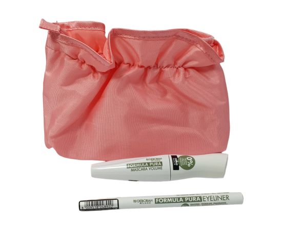 Set Deborah: Formula Pura, Volumizing, Mascara, Black, 12 ml + Formula Pura, Gel Pencil Eyeliner, Black, 1.5 g + Textile Makeup Bag, Pink Dekoratīvā kosmētika