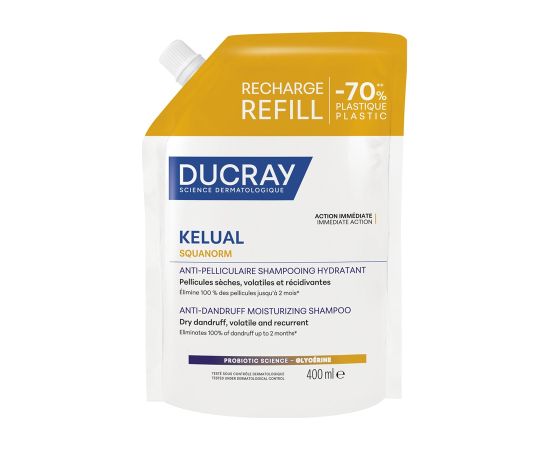 Ducray, Kelual Squanorm, Hair Treatment Shampoo, Anti-Dandruff, For Scalp With Dry Dandruff, Refill, 400 ml Šampūni