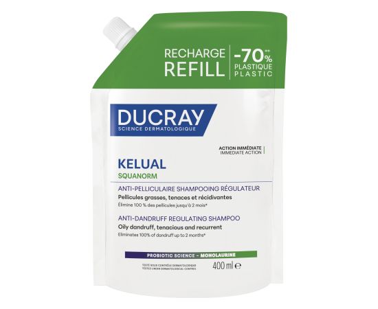 Ducray, Kelual Squanorm, Hair Treatment Shampoo, Anti-Dandruff, For Scalp With Oily Dandruf, Refill, 400 ml Šampūni