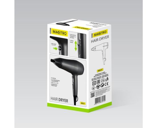 Hair dryer MAESTRO MR-217 2200 W Black, Graphite Matu fēni