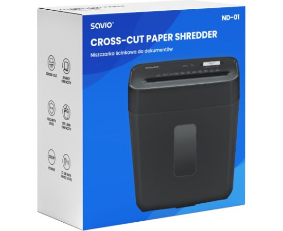 Savio ND-01 paper shredder Cross shredding 72 dB Black Dokumentu smalcinātāji
