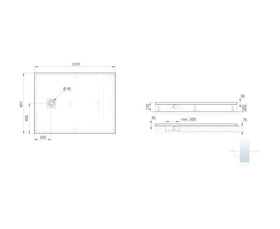 PAA Lettera 90x120 Akmens Masas Dušas Paliktnis Gaiši Balts Jaunumi Sadz. tehnika