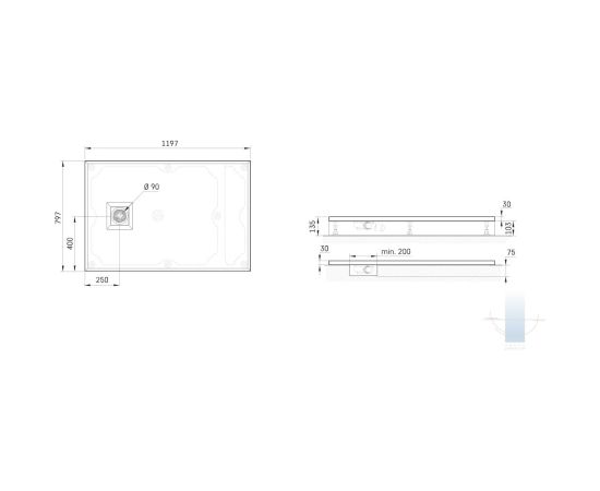 PAA Lettera 80x120 Akmens Masas Dušas Paliktnis Balta Jaunumi Sadz. tehnika