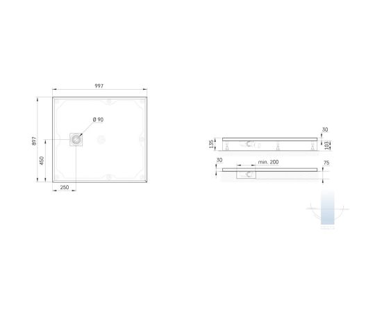 PAA Lettera 90x100 Akmens Masas Dušas Paliktnis Balts Jaunumi Sadz. tehnika