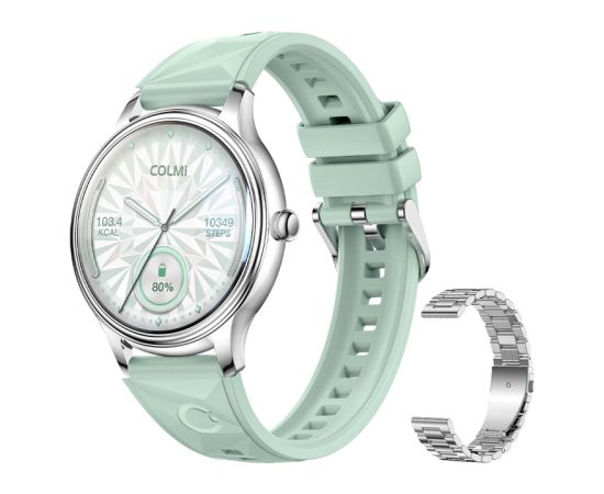 Smart Watch COLMI L28 (Silver-Green + silver steel strap) Smart-Watch Pulksteņi