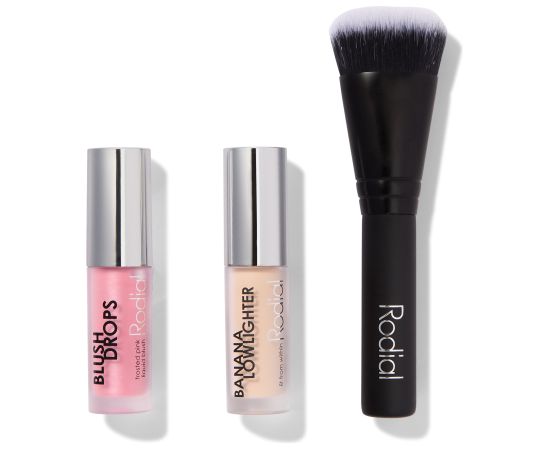 Xmas 2024 Set Rodial: Blush Drops, Radiant Finish, Liquid Blush, Frosted Pink, 15 ml + Banana Lowlighter, Illuminating, Liquid Highlighter, For Face, 1.6 ml + The Buffing, Mini, Foundation Brush, No. 10 Dekoratīvā kosmētika