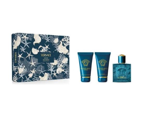 Set Versace: Eros, Eau De Toilette, For Men, 50 ml + Eros, Shower Gel, For All Skin Types, 50 ml + Eros, Hydrating, After-Shave Balm, 50 ml Dāvanu komplekti