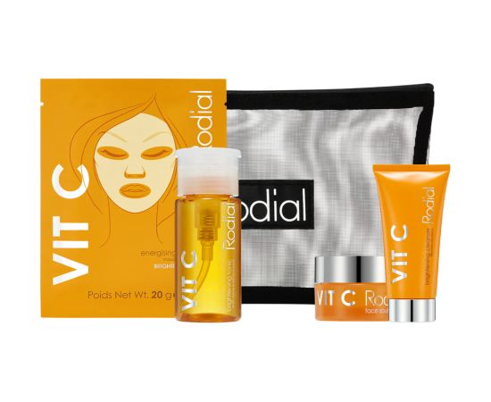 Little Luxuries Kit Set Rodial: Vit C, Brightening, Cleansing Gel, For Face, 20 ml + Vit C, Brightening, Souffle, For Face, 15 ml + Vit C, Brightening, Tonic Mist, 100 ml + Vit C, Energising, Sheet Mask, For Face, 20 g Dāvanu komplekti