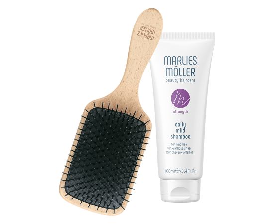 Set Marlies Moller: Marine Moisture, Scalp Brush + Daily Mild, Silicone Free, Hair Shampoo, Deep Cleansing, 100 ml Matu kopšana