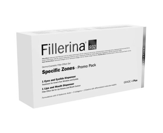 Set Labo: Fillerina 932 Specific Zones Grade 4 Plus, Hyaluronic Acid, Volumizing, Local Treatment Cream, For Lips, 7 ml + Fillerina 932 Specific Zones Grade 4 Plus, Anti-Wrinkle, Day & Night, Local Treatment Cream, For Eyes & Eyelids, 15 ml Dāvanu komplekti