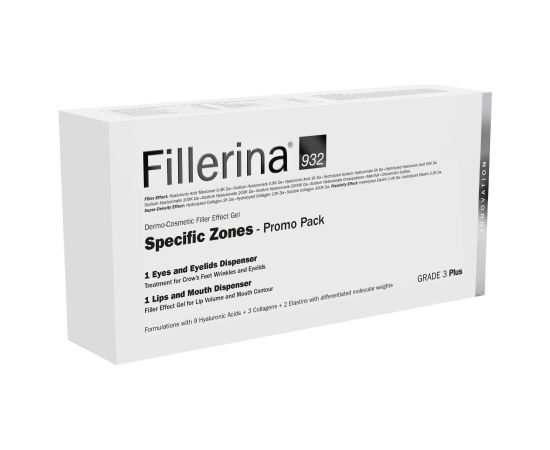 Set Labo: Fillerina 932 Specific Zones Grade 3 Plus, Hyaluronic Acid, Volumizing, Local Treatment Cream, For Lips, 7 ml + Fillerina 932 Specific Zones Grade 3 Plus, Anti-Wrinkle, Day & Night, Local Treatment Cream, For Eyes & Eyelids, 15 ml Dāvanu komplekti