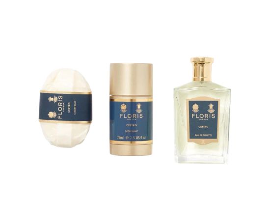 Set Floris Of London: Cefiro, Eau De Toilette, Unisex, 100 ml + Cefiro, Scented Soap Bar , 100 g + Cefiro, Anti-Perspirant, Deodorant Stick, Unisex, 75 g Dāvanu komplekti