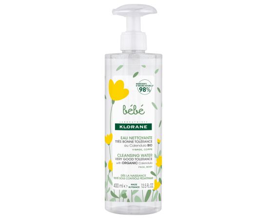 Klorane, Baby, Gentle Cleansing, Cleansing Water, For Face & Body, 400 ml Sejas kopšana