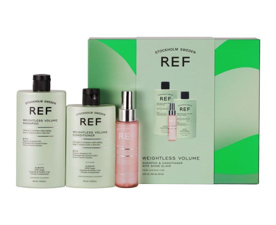 Gift Box Set Ref Stockholm: Weightless Volume, Sulfates-Free, Hair Shampoo, Texturizing & Volumizing, 285 ml + Weightless Volume, Sulfates-Free, Hair Conditioner, Smoothens & Volume, 245 ml + Shine Elixir, Hair Serum, Softening, 80 ml Matu kopšana