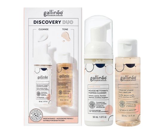 Duo Set Set Gallinee: Microbiome Skincare, Prebiotics & Postbiotics, Purifying, Cleansing Foam, 50 ml + Microbiome Skincare, Prebiotics & Postbiotics, Soothing, Lotion, For Face, 50 ml Dāvanu komplekti