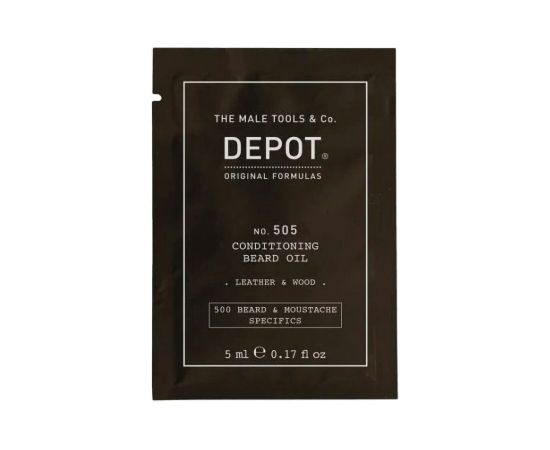 Depot, 500 Beard & Mustache Specifics No. 505, Beard Oil, Leather & Wood, Vitamin E, For Shine & Softness, 5 ml Bārdas kopšana